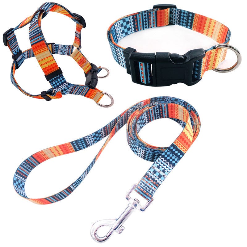 Dogs and Cats Boutique 10 PO'MY Orange / S Pet Printing Collar Rope Chest Strap Traction Three-piece Set (To Get Done)