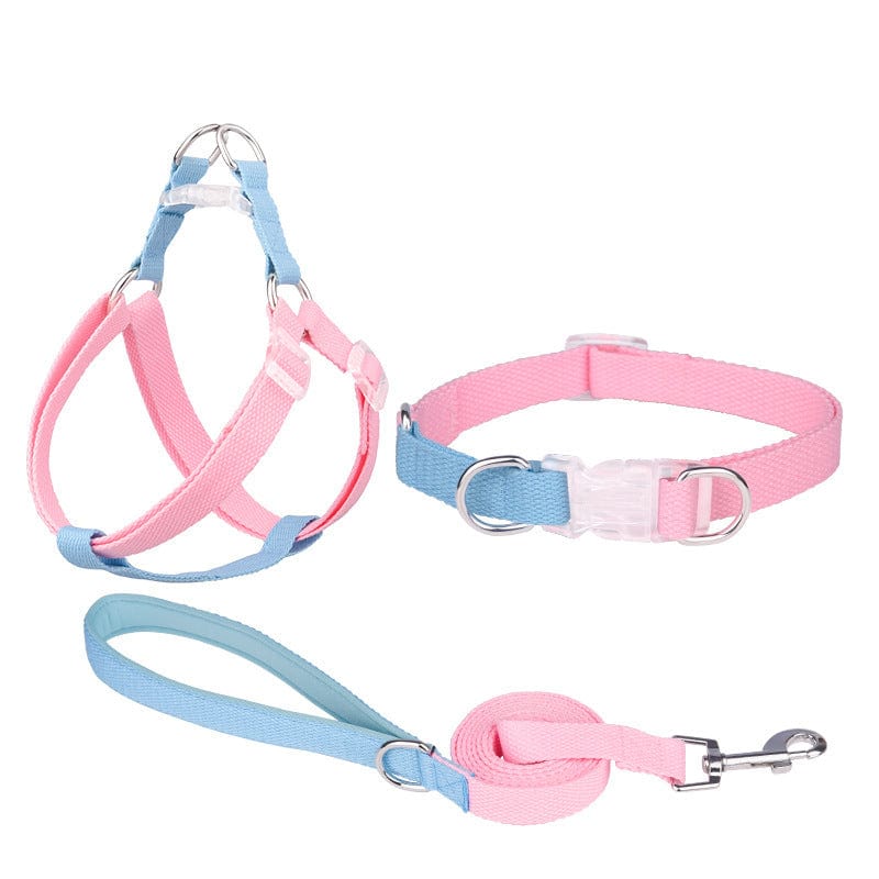 Dogs and Cats Boutique 11 3PCs Set Pink Blue / M Polyester Ribbon Dog Collar Pet Hand Holding Rope (To Get Done)