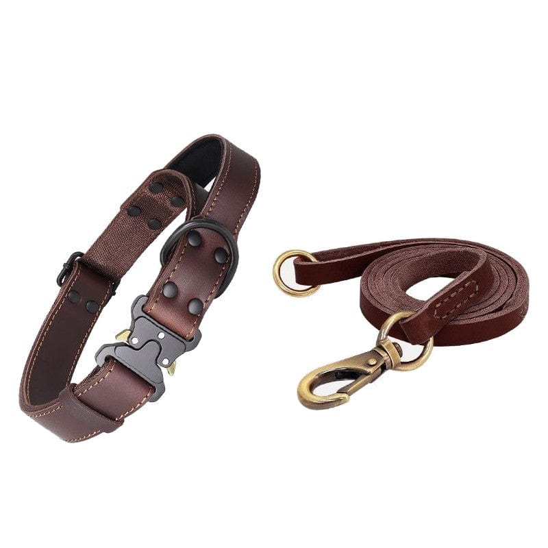 Dogs and Cats Boutique 12 Brown Collar + Leash / M Leather Explosion-proof Large Dog Bandana Leather Pulling Rope (To Get Done)