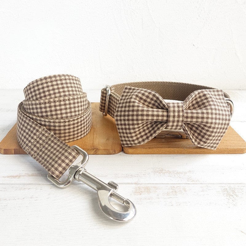 Dogs and Cats Boutique 12 Coffee plaid / L Teddy dog pen pet leash set (To Get Done)