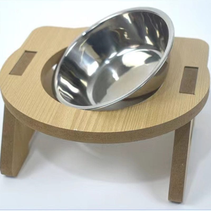 Dogs and Cats Boutique 14 Cat Bowl Water And Food All-in-one Wooden Pet Bowl Feeder Cat Stainless Steel Bowl Anti-overturning Neck Protection (To Get Done)