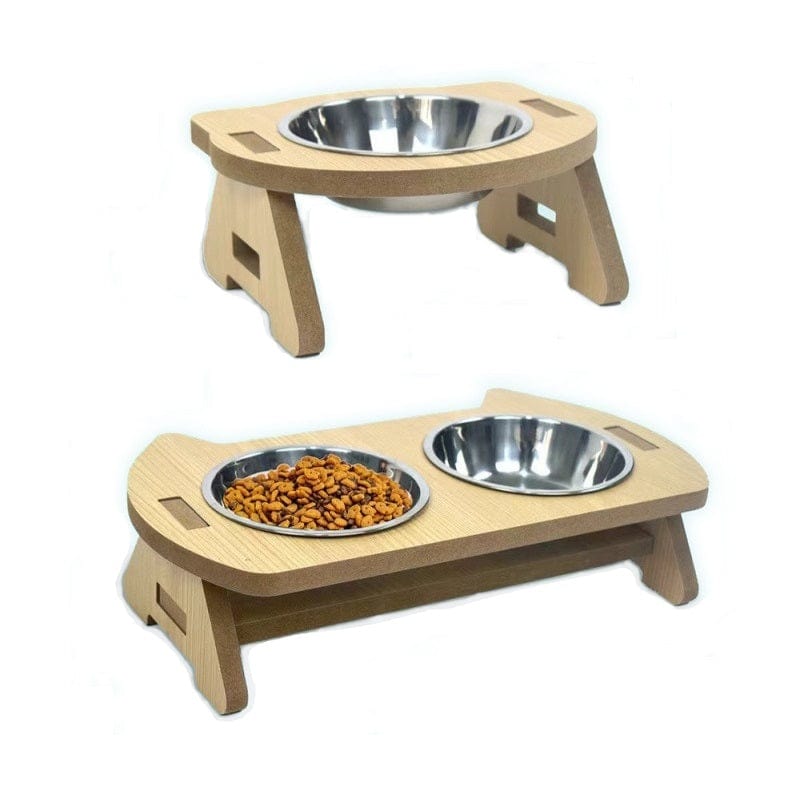 Dogs and Cats Boutique 14 Cat Bowl Water And Food All-in-one Wooden Pet Bowl Feeder Cat Stainless Steel Bowl Anti-overturning Neck Protection (To Get Done)