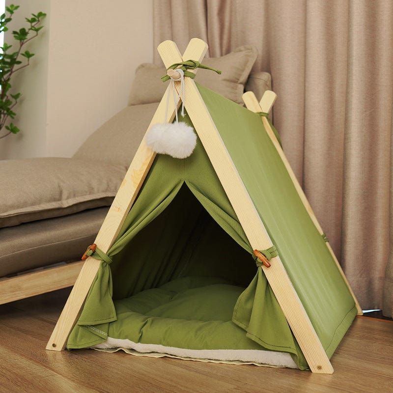 Dogs and Cats Boutique 16 Fruit green / L Pet Tent Cat Litter Removable And Washable Striped Canvas Solid Wood (To Get Done)