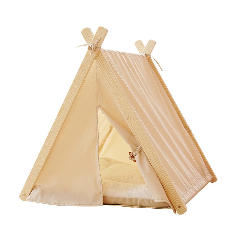 Dogs and Cats Boutique 16 Pure beige / L Pet Tent Cat Litter Removable And Washable Striped Canvas Solid Wood (To Get Done)