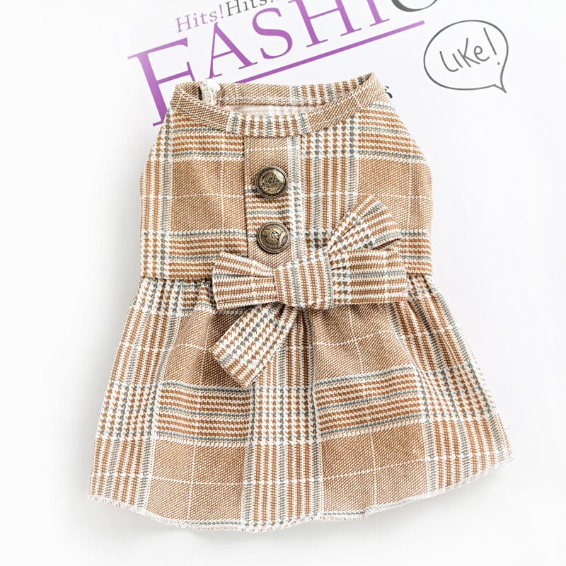 Dogs and Cats Boutique 3 Khaki Princess Dress / L Plaid Bowknot Dog Clothes