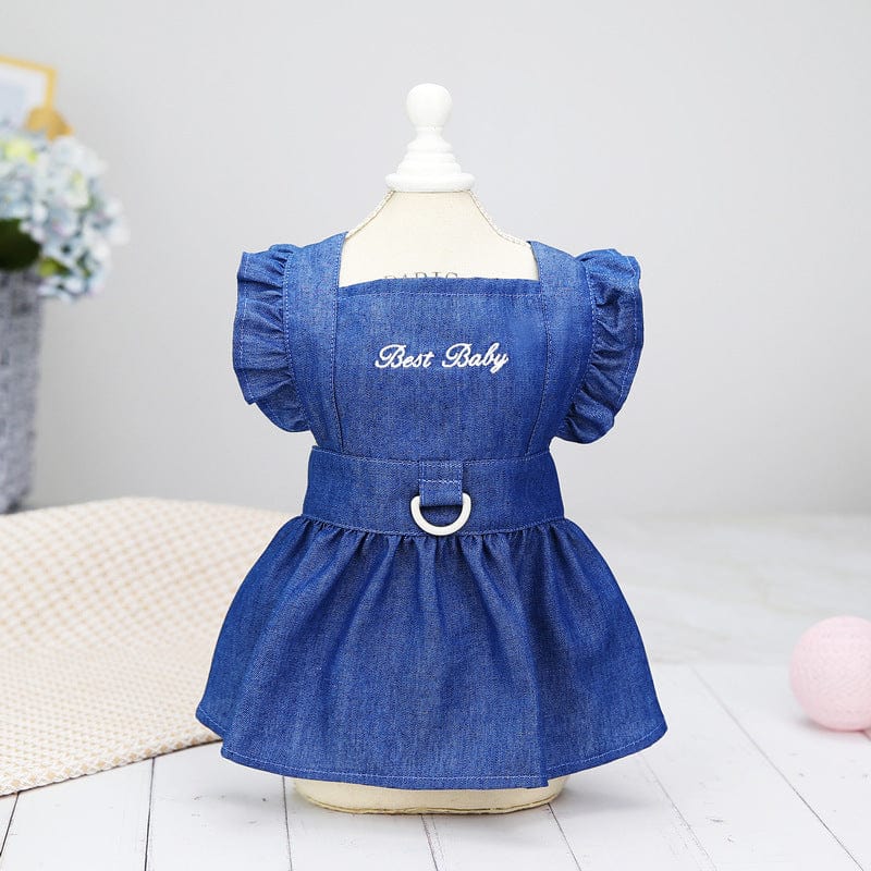 Dogs and Cats Boutique 3 Letter Denim Skirt Dark Blue / L Denim Dog Dress Harness