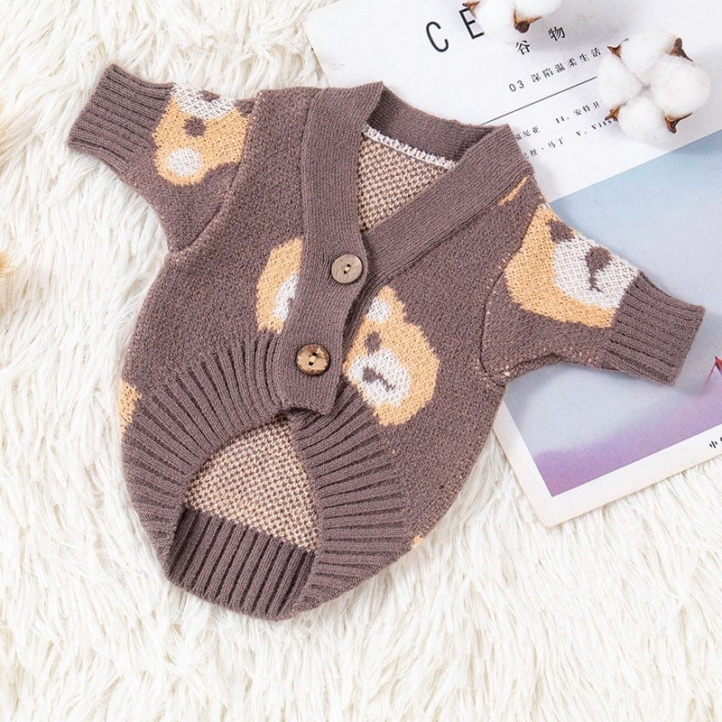 Dogs and Cats Boutique 6 Brown / L Bear Print Pet Sweater