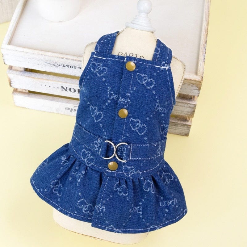 Dogs and Cats Boutique 6 Denim Brace Skirt / 2XL Teddy Bichon Pet Spring And Autumn Thin Denim Princess Dress Small Dog Cute Dress (To Get Done)