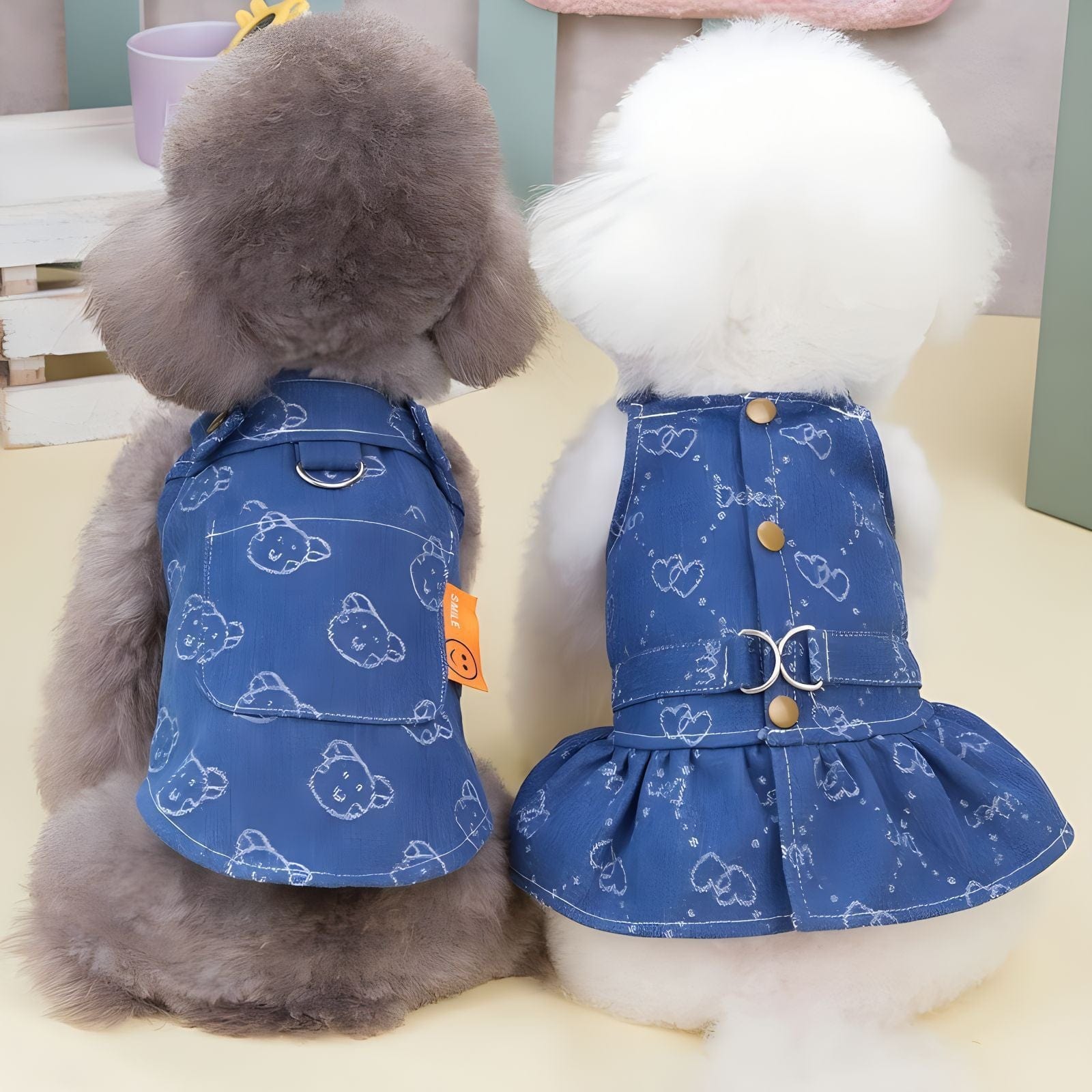 Dogs and Cats Boutique 6 Teddy Bichon Pet Spring And Autumn Thin Denim Princess Dress Small Dog Cute Dress (To Get Done)