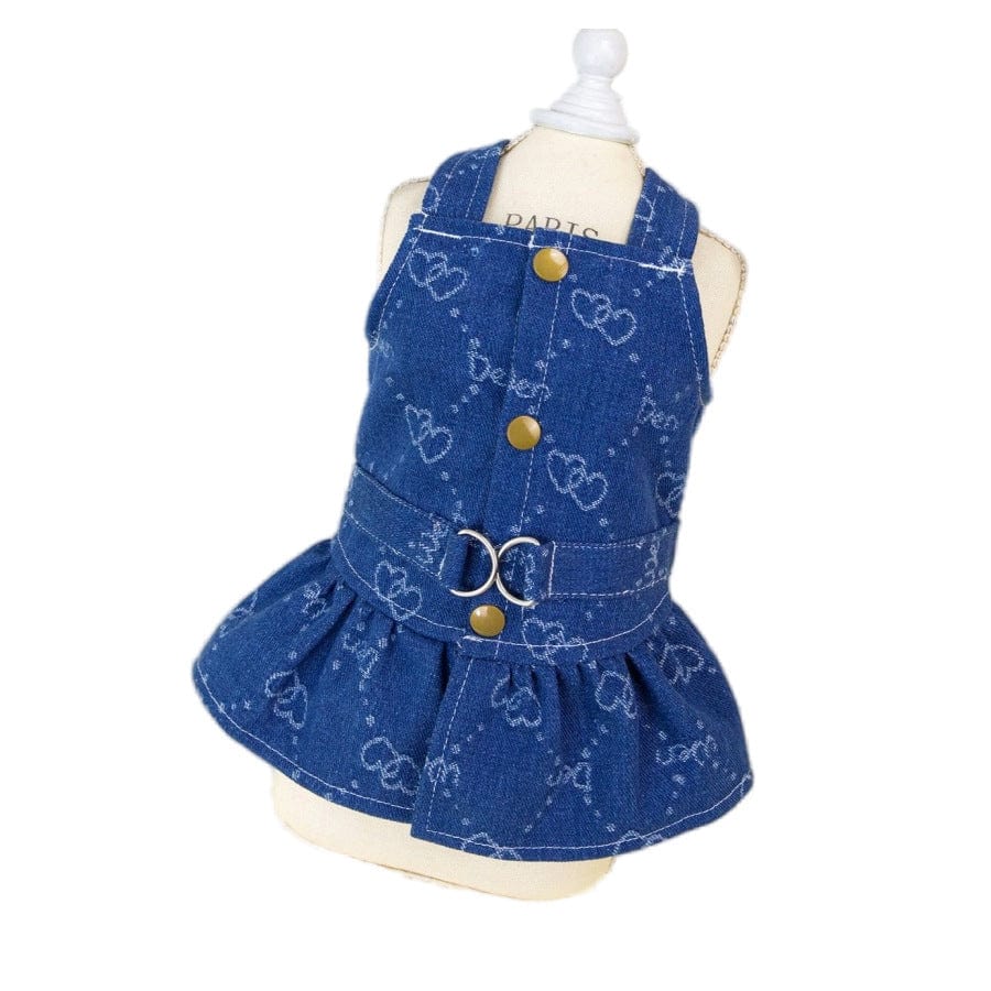 Dogs and Cats Boutique 6 Teddy Bichon Pet Spring And Autumn Thin Denim Princess Dress Small Dog Cute Dress (To Get Done)