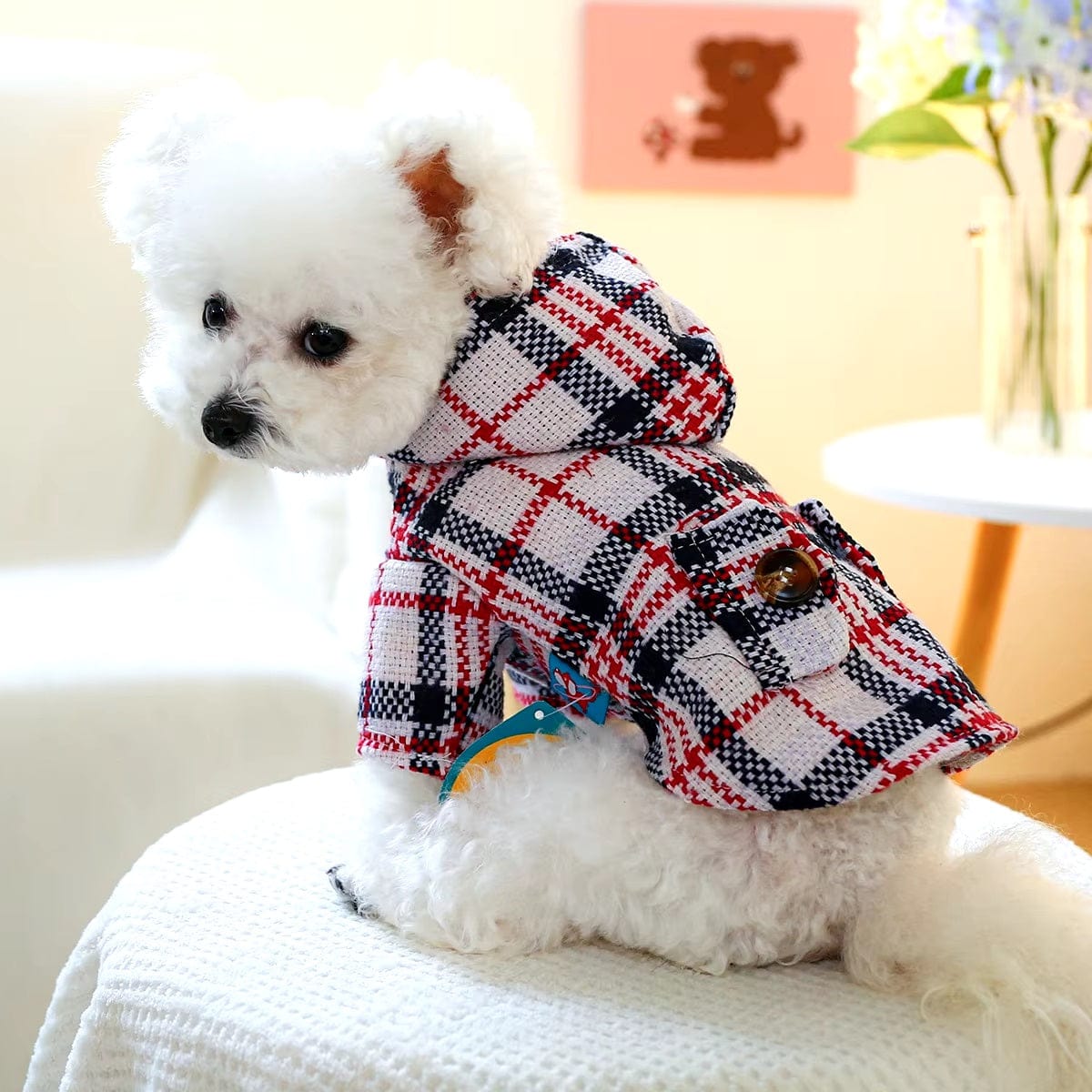 Dogs and Cats Boutique 6 XS Autumn And Winter Warm Red Plaid Trench Coat (To Get Done)