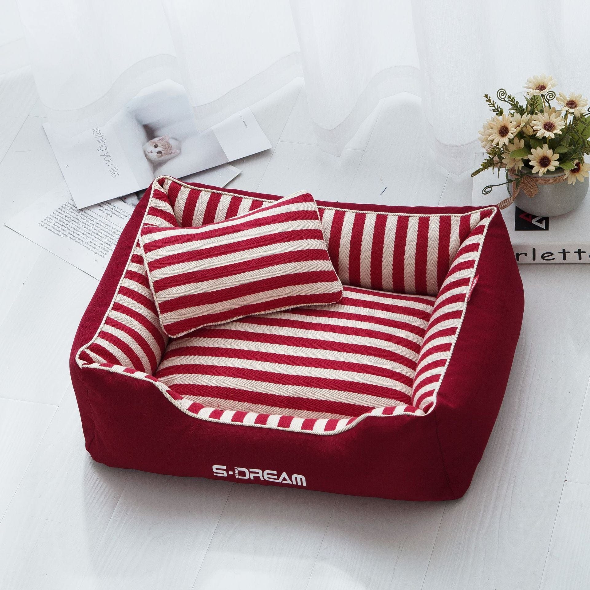 Dogs and Cats Boutique 9 Red  With  Mini Pillow / L Kennel Winter Removable And Washable Mat Four Seasons Universal (To Get Done)