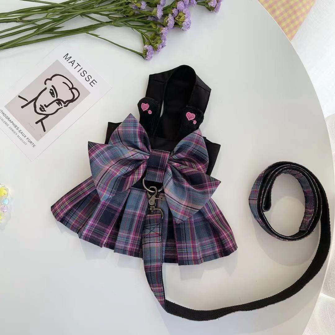 Dogs and Cats Boutique 11 Bowknot Plaid Dog Harness Dress