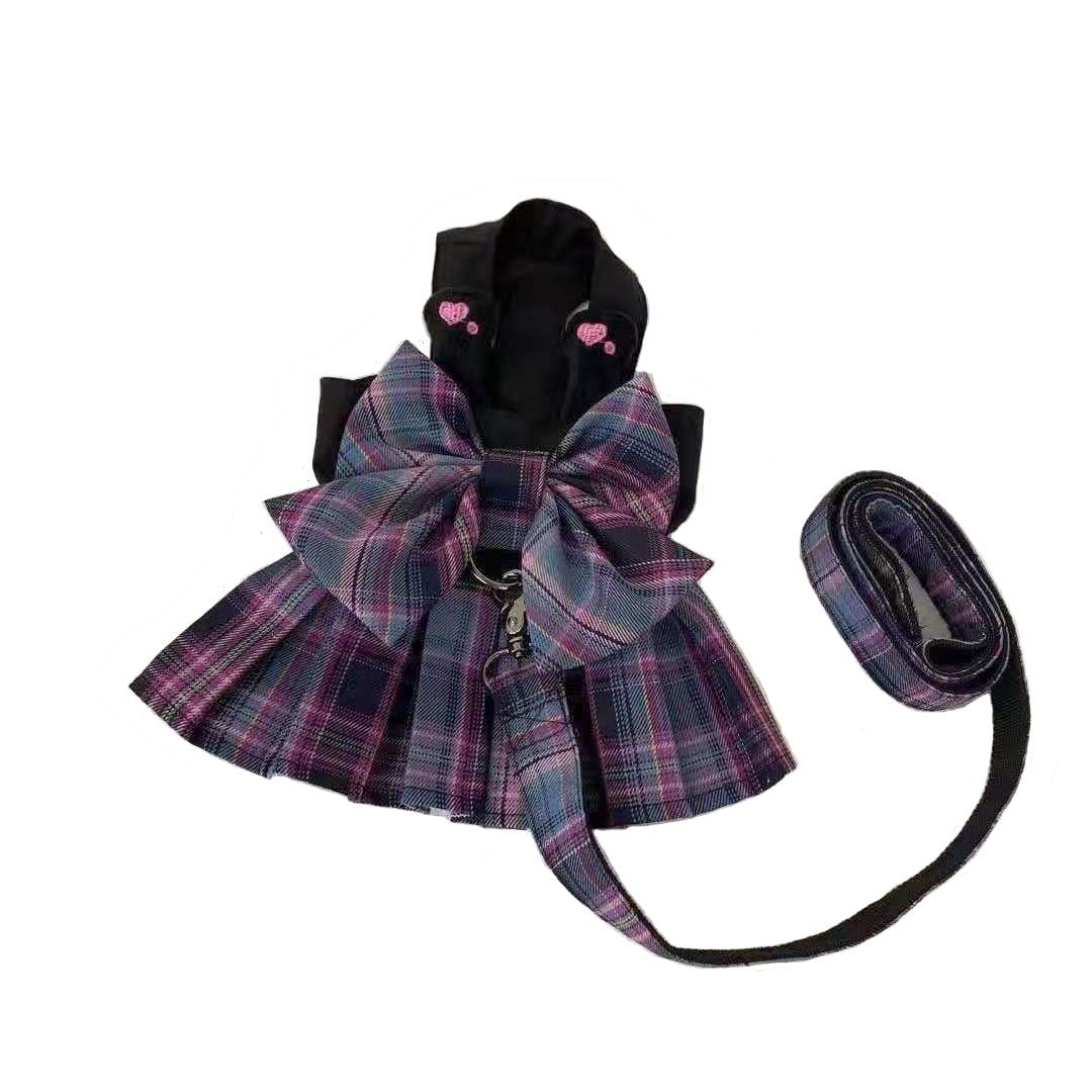 Dogs and Cats Boutique 11 Purple / XXS Bowknot Plaid Dog Harness Dress