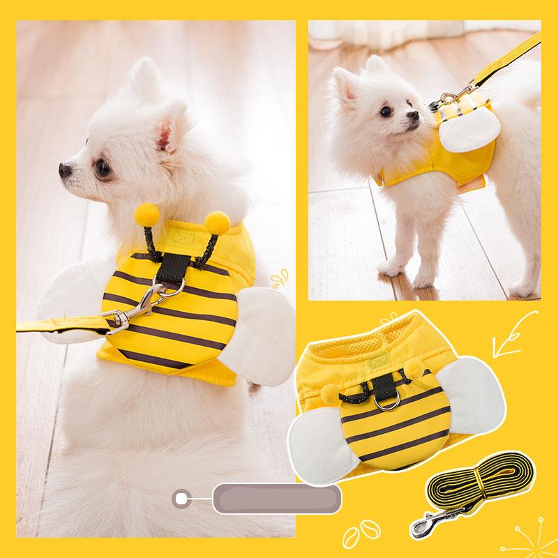 Dogs and Cats Boutique 11 Yellow / Classic / L Striped Bee Dog Harness With Leash