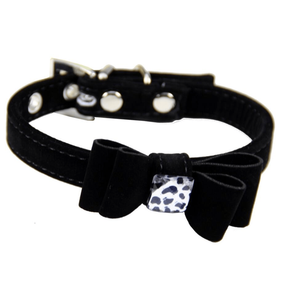 Dogs and Cats Boutique 12 Black / S Dog collar made of flannelette with bow tie