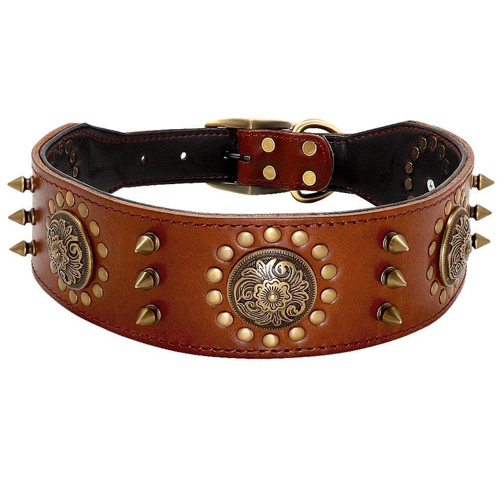 Dogs and Cats Boutique 12 Brown / L Leather Stud Dog Collar