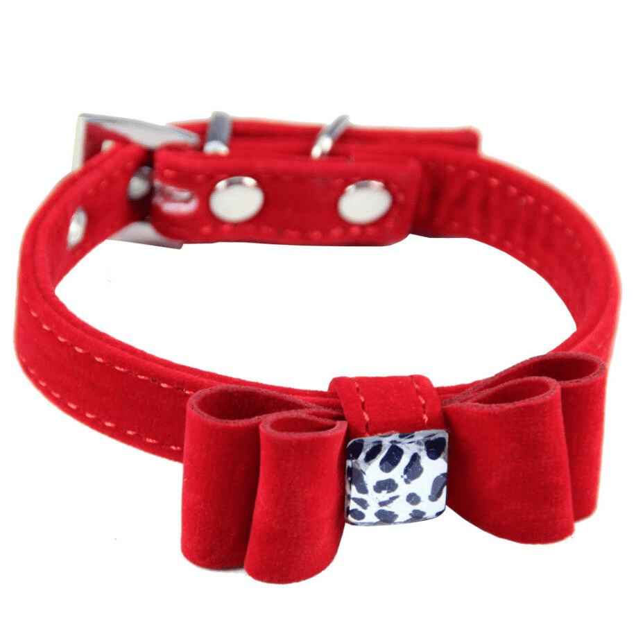 Dogs and Cats Boutique 12 Red / M Dog collar made of flannelette with bow tie