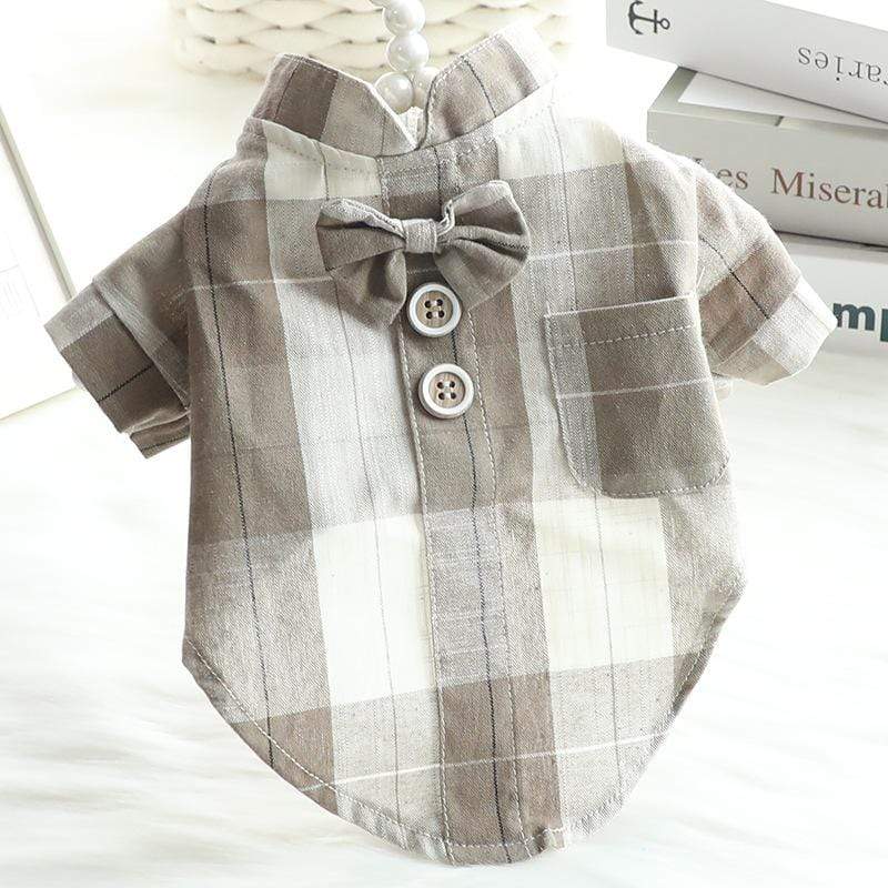 Dogs and Cats Boutique 3 Beige brown / XS Plaid Bow Tie Stand Collar Shirt