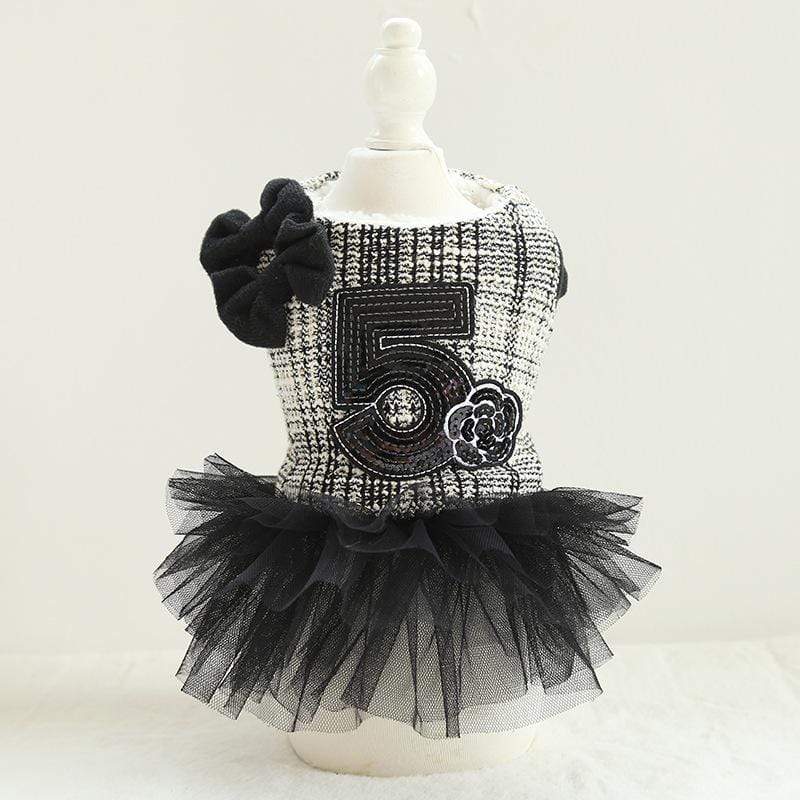 Dogs and Cats Boutique 3 Black White / M Number 5 Double Bow Tutu Dress