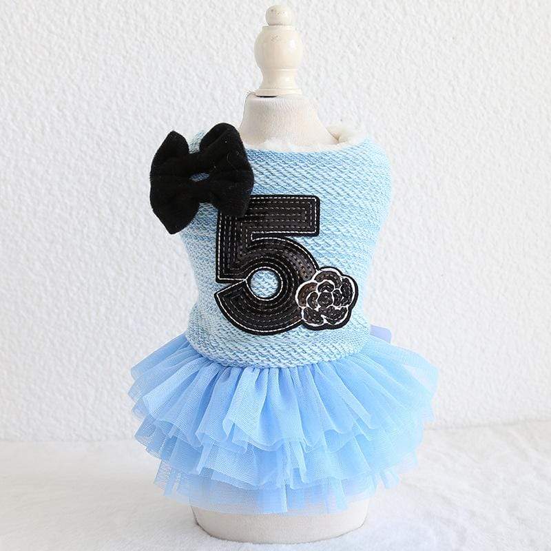 Dogs and Cats Boutique 3 Blue / XS Number 5 Double Bow Tutu Dress