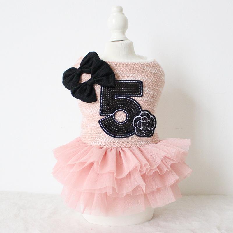 Dogs and Cats Boutique 3 Pink / M Number 5 Double Bow Tutu Dress