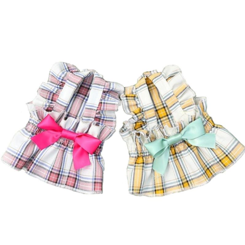 Dogs and Cats Boutique 3 Plaid Bowknot Dog Princess Dress