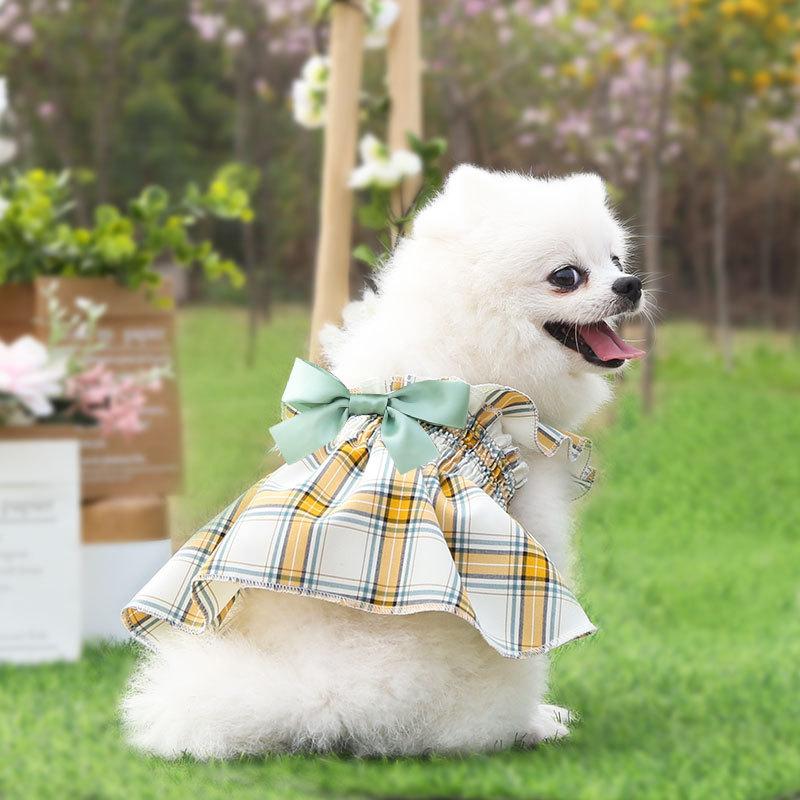 Dogs and Cats Boutique 3 Yellow / XS Plaid Bowknot Dog Princess Dress