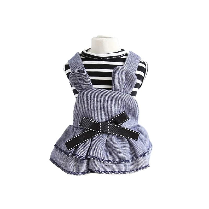 Dogs and Cats Boutique 6 Black / S Bowknot Striped Denim Dog Dress