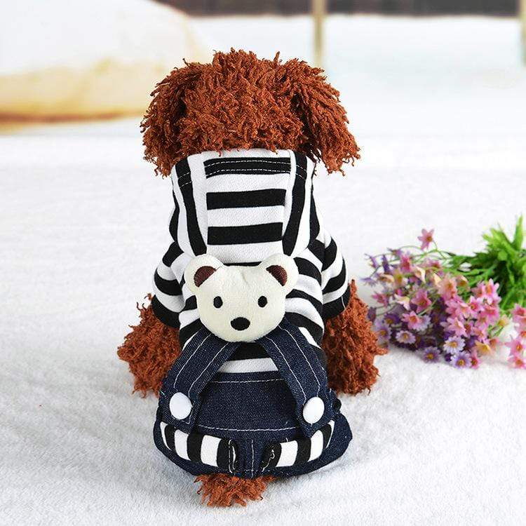 Dogs and Cats Boutique 6 Black striped overalls / XS Denim Suspenders Dog Sweater Jumpsuit