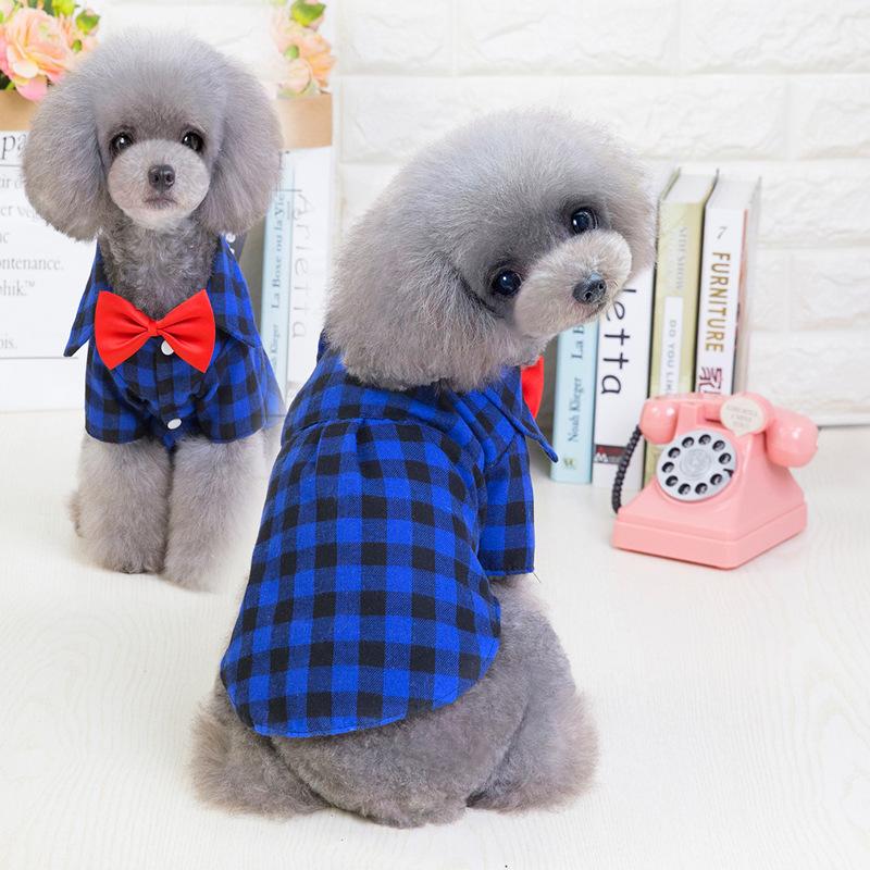 Dogs and Cats Boutique 6 Blue grid / S Bow Neckline Plaid Dog Shirt