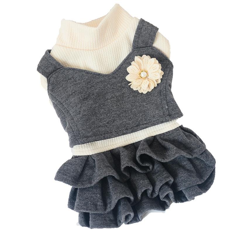 Dogs and Cats Boutique 6 Dark Grey / S Lapel Flower Ruffle Dog Dress