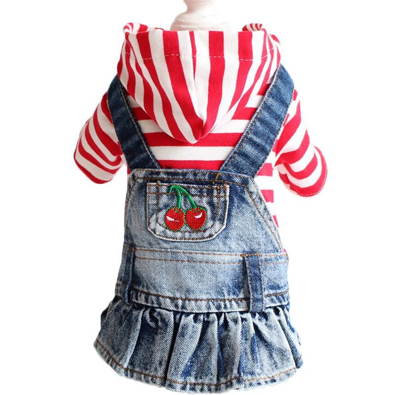 Dogs and Cats Boutique 6 Red striped cherry / 2XL Striped Embroidered Denim Dog Skirt