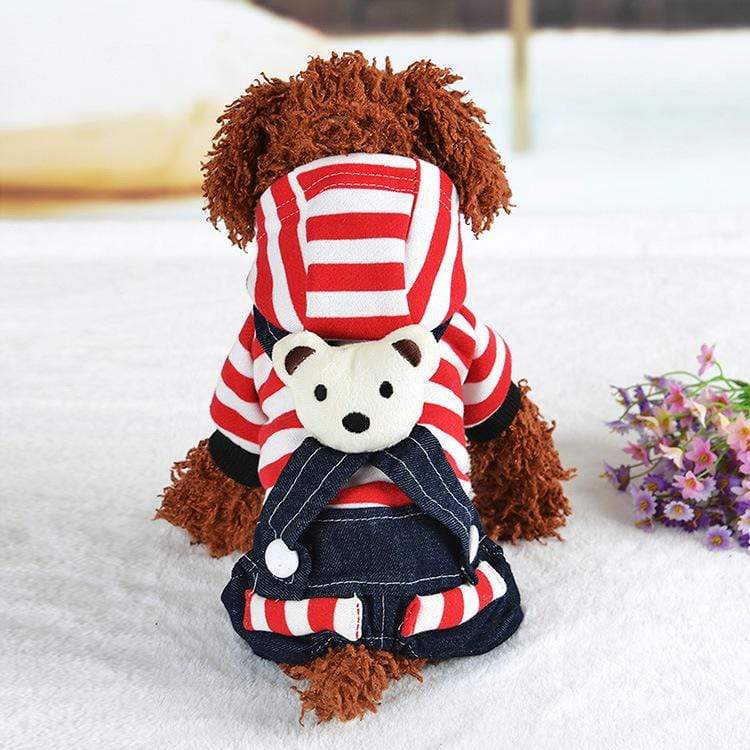 Dogs and Cats Boutique 6 Red striped overalls / XS Denim Suspenders Dog Sweater Jumpsuit