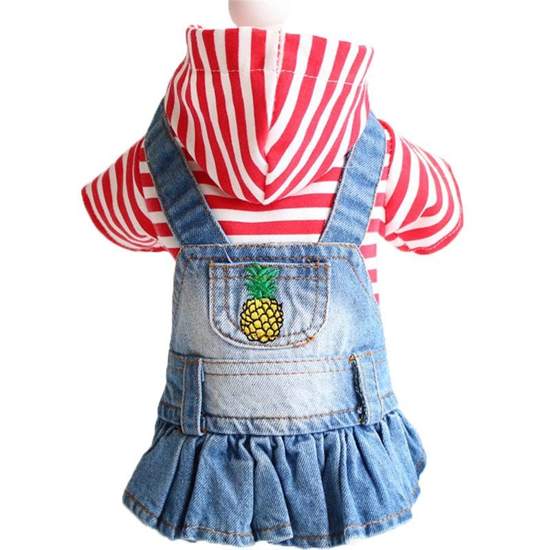 Dogs and Cats Boutique 6 Red striped pineapple / 2XL Striped Embroidered Denim Dog Skirt