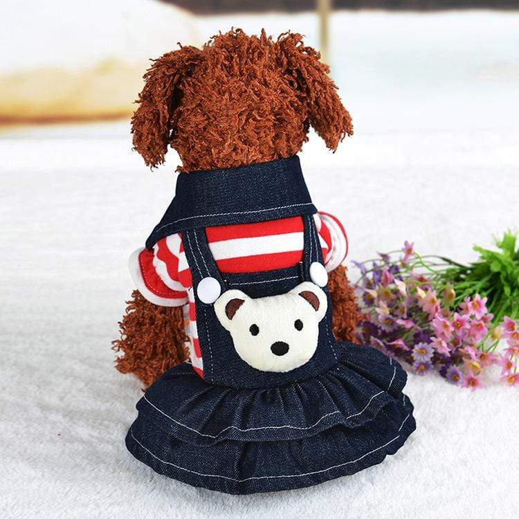 Dogs and Cats Boutique 6 Red striped skirt / XS Denim Suspenders Dog Sweater Jumpsuit