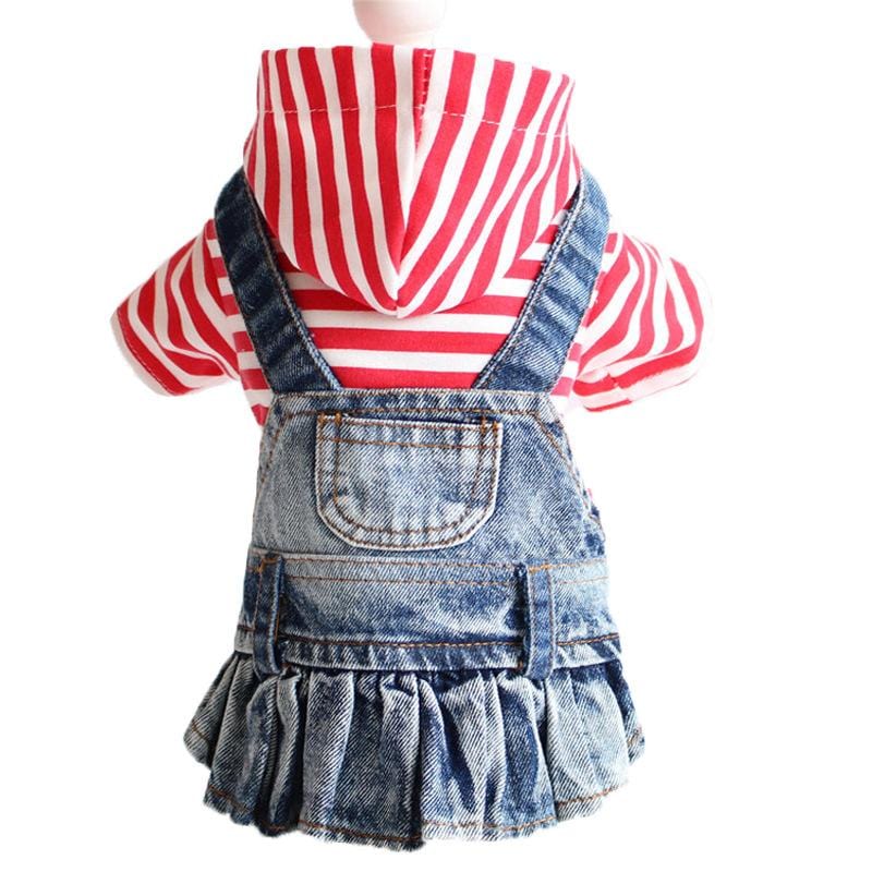 Dogs and Cats Boutique 6 Red striped solid denim skirt / 2XL Striped Embroidered Denim Dog Skirt